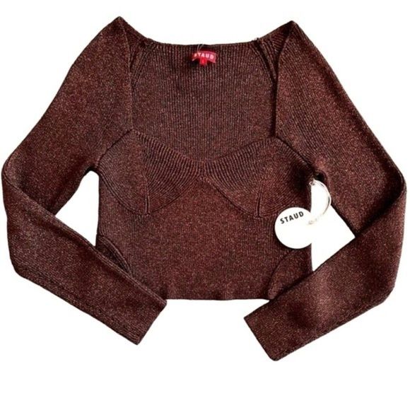 NWT Staud Cerro Metallic Brown Square Neck Top - Picture 1 of 8
